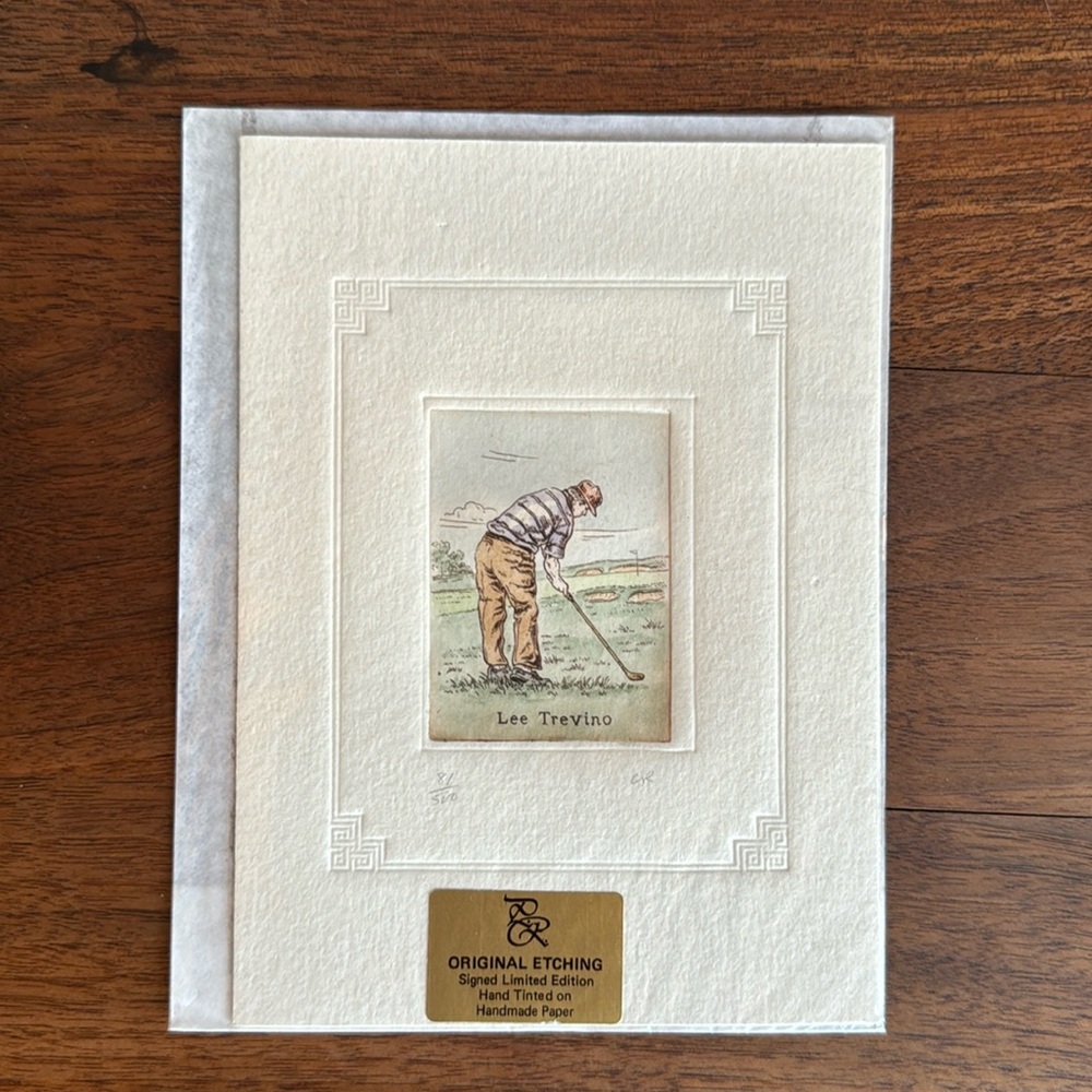 Signed limited edition print of Lee Trevino playing golf.